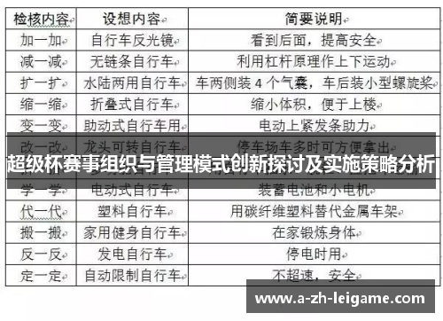 超级杯赛事组织与管理模式创新探讨及实施策略分析